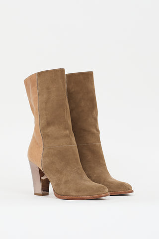 Jimmy Choo Brown Suede & Beige Leather Heeled Boot