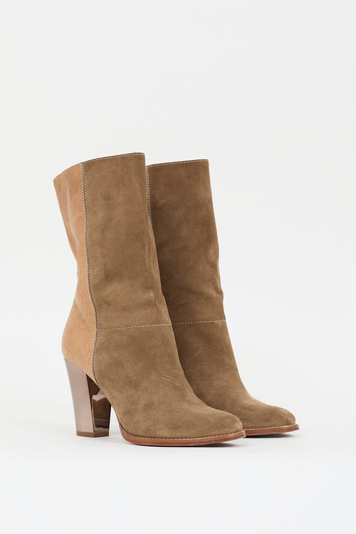 Jimmy Choo Brown Suede & Beige Leather Heeled Boot