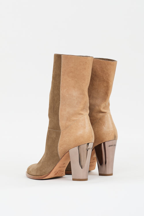 Jimmy Choo Brown Suede & Beige Leather Heeled Boot