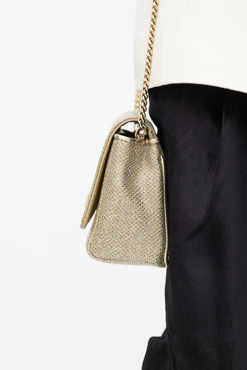 Jimmy Choo Gold Glitter Mini Ruby Chain Flap Bag