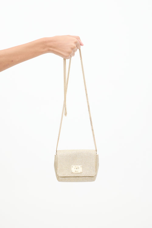 Jimmy Choo Gold Glitter Mini Ruby Chain Flap Bag