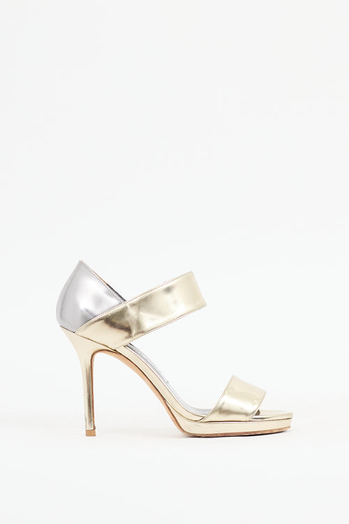 Jimmy Choo Gold & Silver Patent Leather Alana Sandal