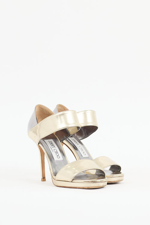 Jimmy Choo Gold & Silver Patent Leather Alana Sandal