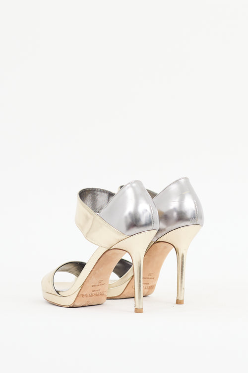 Jimmy Choo Gold & Silver Patent Leather Alana Sandal