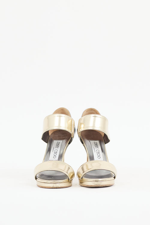 Jimmy Choo Gold & Silver Patent Leather Alana Sandal