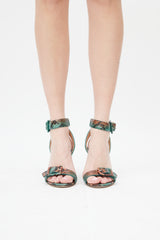 Jimmy Choo Green & Orange Embossed Leather Dacha 85 Heel