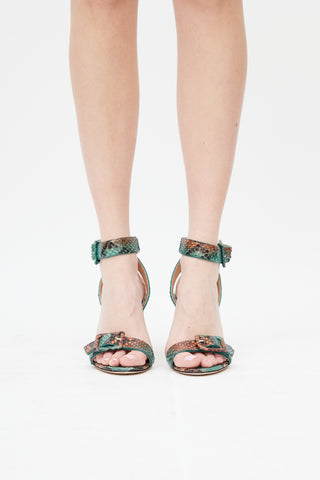 Jimmy Choo Green & Orange Embossed Leather Dacha 85 Heel