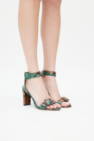 Jimmy Choo Green & Orange Embossed Leather Dacha 85 Heel