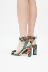 Jimmy Choo Green & Orange Embossed Leather Dacha 85 Heel