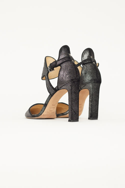 Jimmy Choo Grey Metallic Velvet Moon 100 Heel