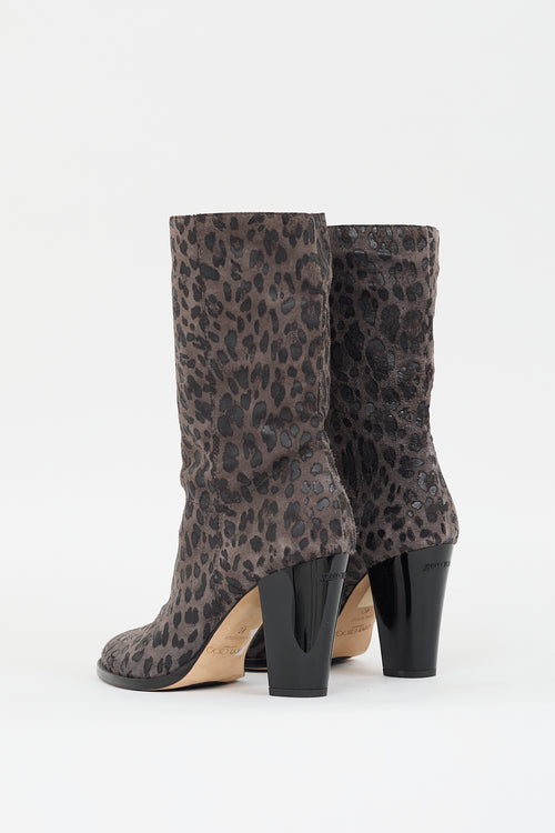 Jimmy Choo Grey Suede & Black Leather Printed Boot