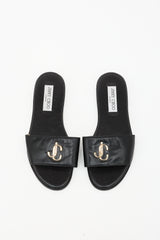Jimmy Choo Leather Logo Flat Slide Sandal