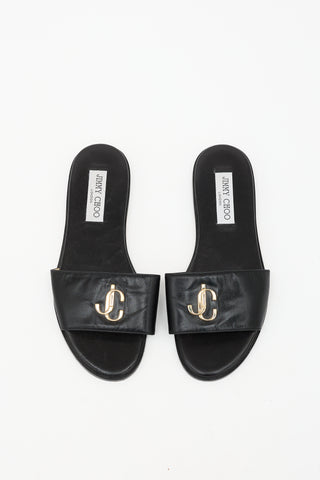 Jimmy Choo Leather Logo Flat Slide Sandal