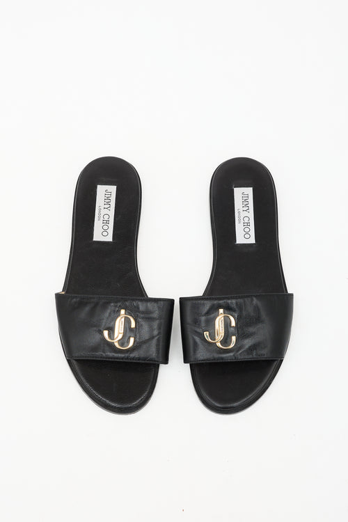 Jimmy Choo Leather Logo Flat Slide Sandal
