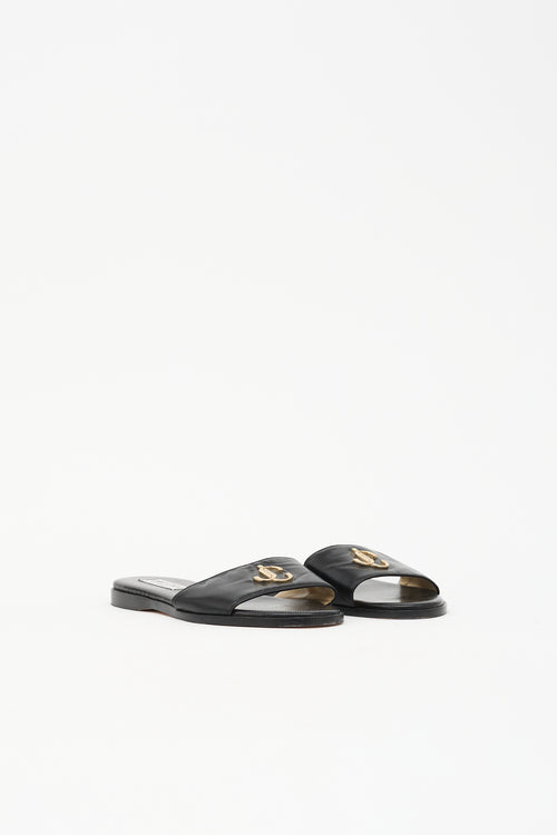 Jimmy Choo Leather Logo Flat Slide Sandal