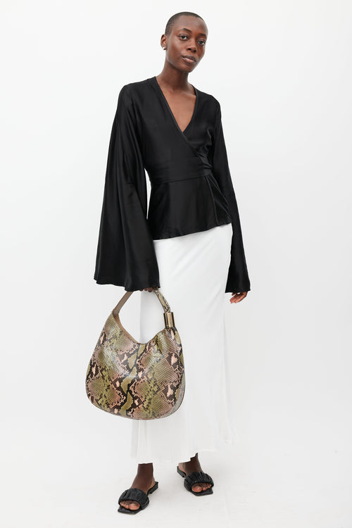 Jimmy Choo Beige & Green Stevie Embossed Bag