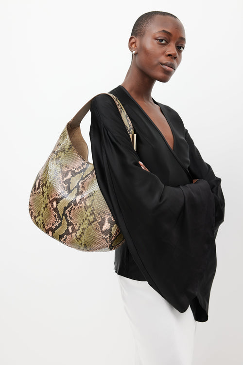 Jimmy Choo Beige & Green Stevie Embossed Bag