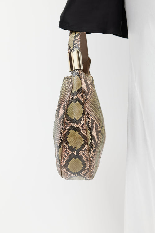 Jimmy Choo Beige & Green Stevie Embossed Bag