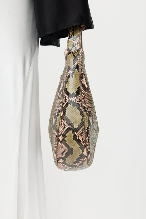 Jimmy Choo Beige & Green Stevie Embossed Bag