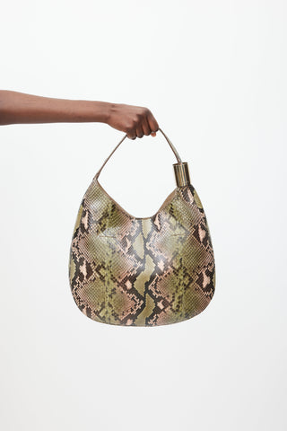 Jimmy Choo Beige & Green Stevie Embossed Bag