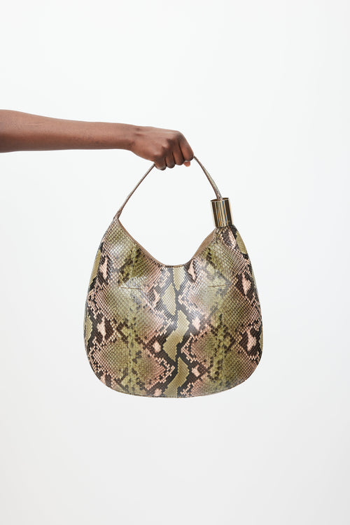 Jimmy Choo Beige & Green Stevie Embossed Bag