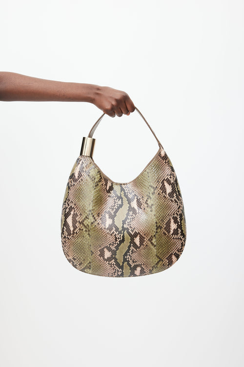 Jimmy Choo Beige & Green Stevie Embossed Bag