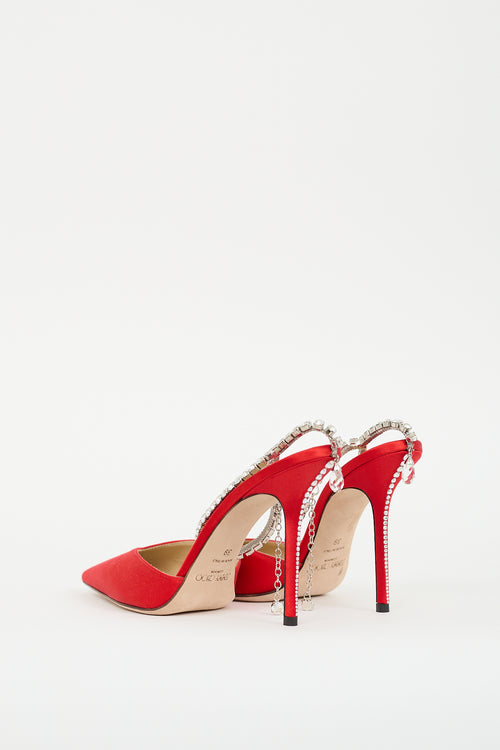 Jimmy Choo Red Satin Crystal Saeda 100 Pump