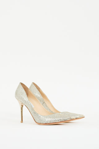 Jimmy Choo Silver & Gold Glitter Abel 100mm Pump