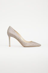 Jimmy Choo // Silver Romy 85 Glitter Heel – VSP Consignment