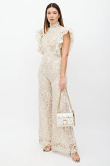Jimmy Choo White & Gold Lockett Textured Bag