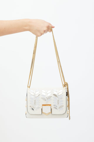 Jimmy Choo White & Gold Lockett Textured Bag