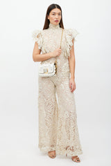 Jimmy Choo White & Gold Lockett Textured Bag