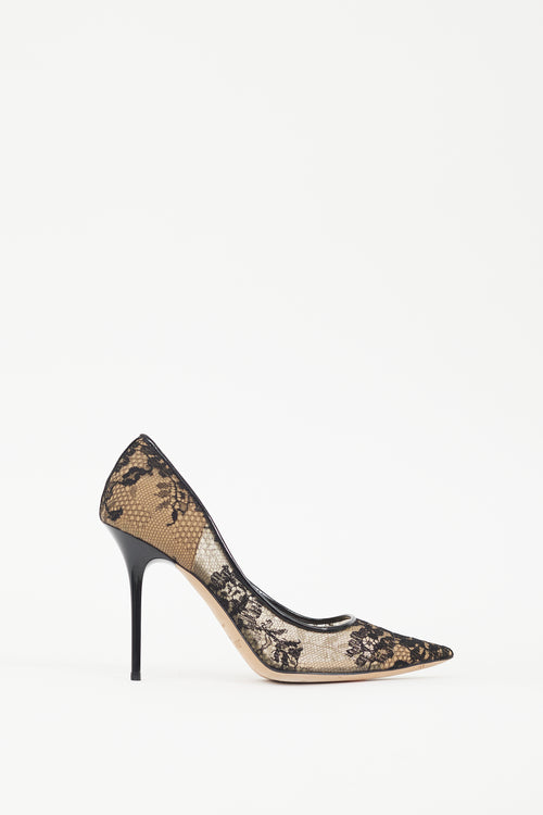 Jimmy Choo Beige & Black Lace Agnes Heel