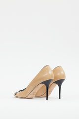 Jimmy Choo Beige & Black Patent Peep Toe Pump