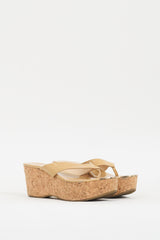 Jimmy Choo Beige Patent & Cork Pathos Wedge Sandal