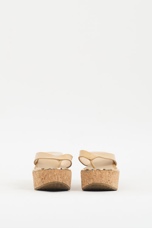 Jimmy Choo Beige Patent & Cork Pathos Wedge Sandal