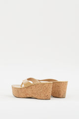 Jimmy Choo Beige Patent & Cork Pathos Wedge Sandal