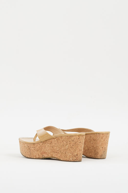 Jimmy Choo Beige Patent & Cork Pathos Wedge Sandal