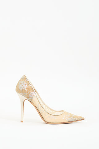 Jimmy Choo Beige & Silver Lace Romy Pump