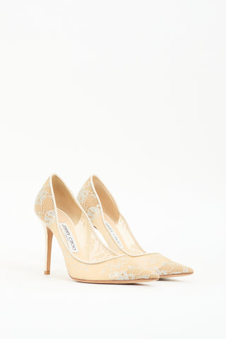 Jimmy Choo Beige & Silver Lace Romy Pump