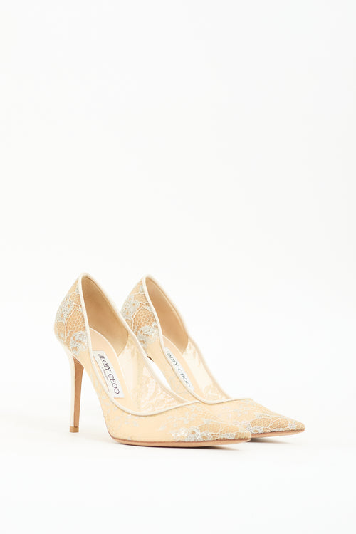 Jimmy Choo Beige & Silver Lace Romy Pump