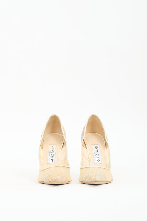 Jimmy Choo Beige & Silver Lace Romy Pump