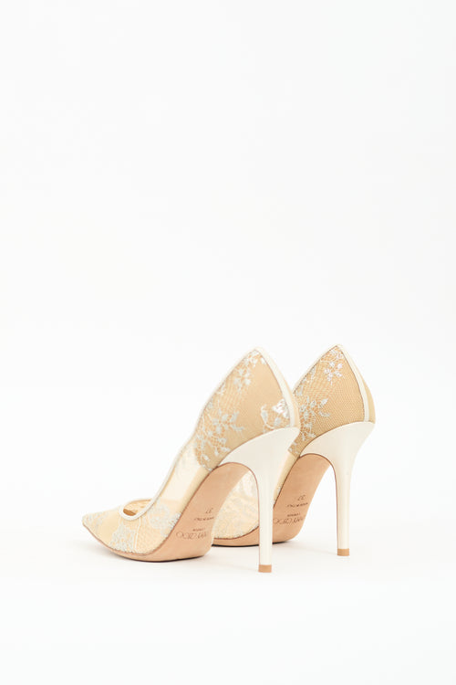 Jimmy Choo Beige & Silver Lace Romy Pump