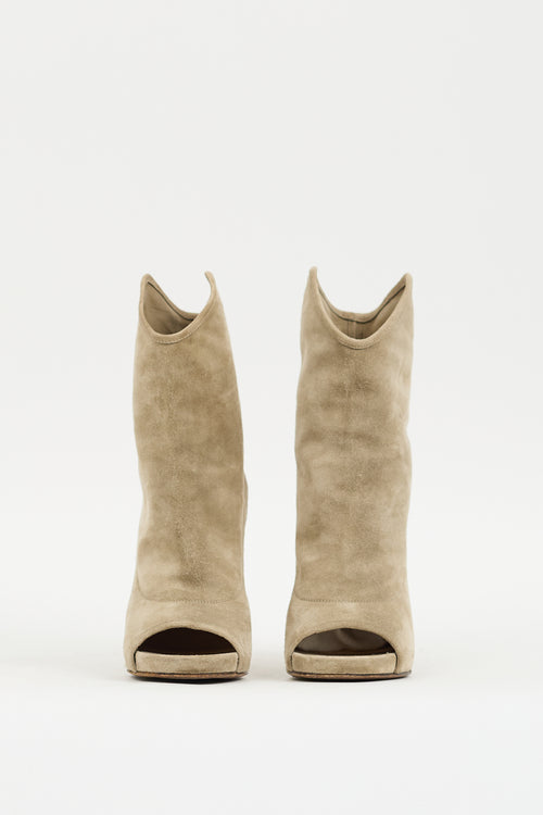 Jimmy Choo Beige Suede Maja Peep Toe Heeled Boot