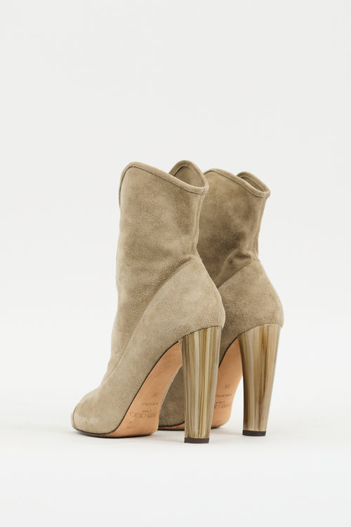 Jimmy Choo Beige Suede Maja Peep Toe Heeled Boot