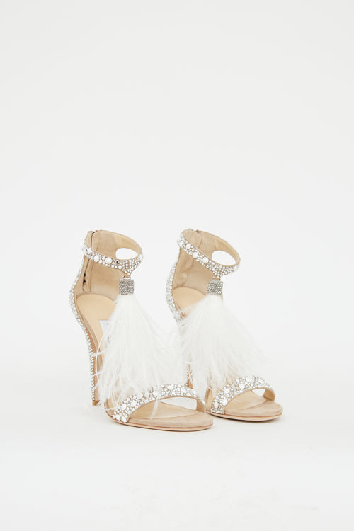 Jimmy Choo Beige Embellished Feather Viola Pump