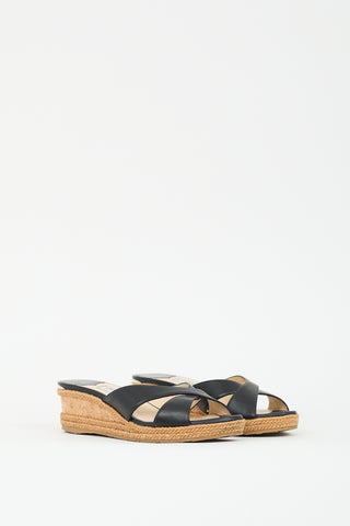 Jimmy Choo Black & Brown Leather Almer 50 Wedge Sandal