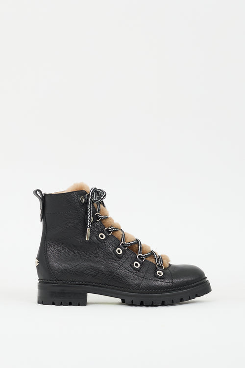 Jimmy Choo Black & Brown Leather Shearling Combat Boot