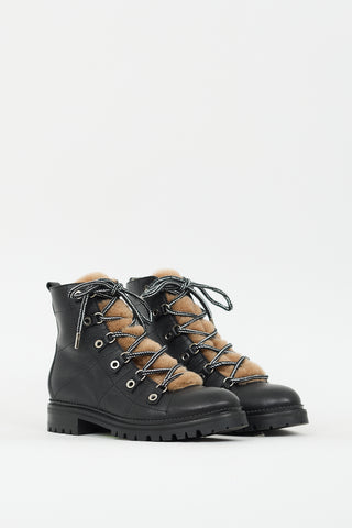 Jimmy Choo Black & Brown Leather Shearling Combat Boot