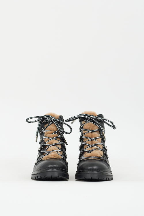 Jimmy Choo Black & Brown Leather Shearling Combat Boot